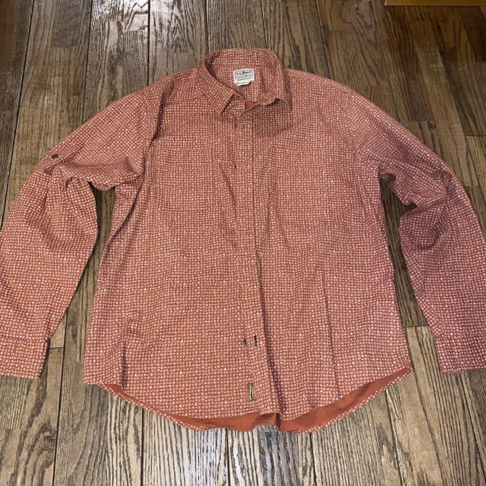 Vintage L.L. Bean Orange Men’s Patterned Button Down Medium Reg Traditional Fit
